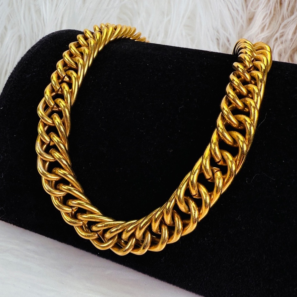 Vintage Anne Klein Gold Tone Chunky Curb Chain Necklace Signed Heavy
